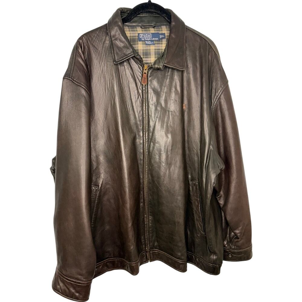 Vintage Polo Ralph Lauren Leather Bomber Jacket Size XL Soft Espresso Brown VTG